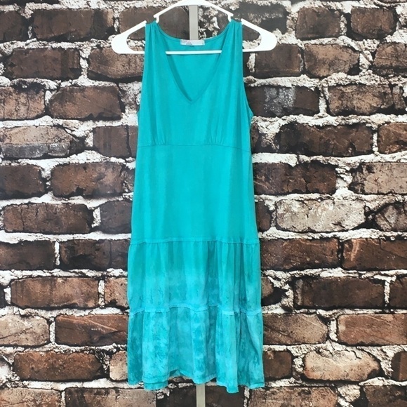 PrAna Dress Midi Tie Dye Blue Full Blue Small Sleeveless Tiered - Picture 2 of 11